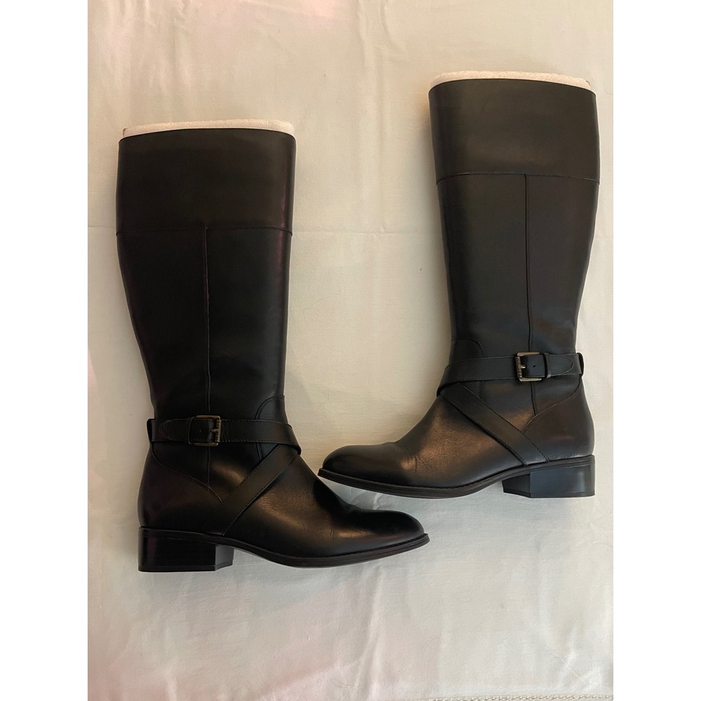 Lauren Ralph Lauren Maryann Black Leather Riding Boots Womens 8B Knee High Zip - Picture 2 of 6